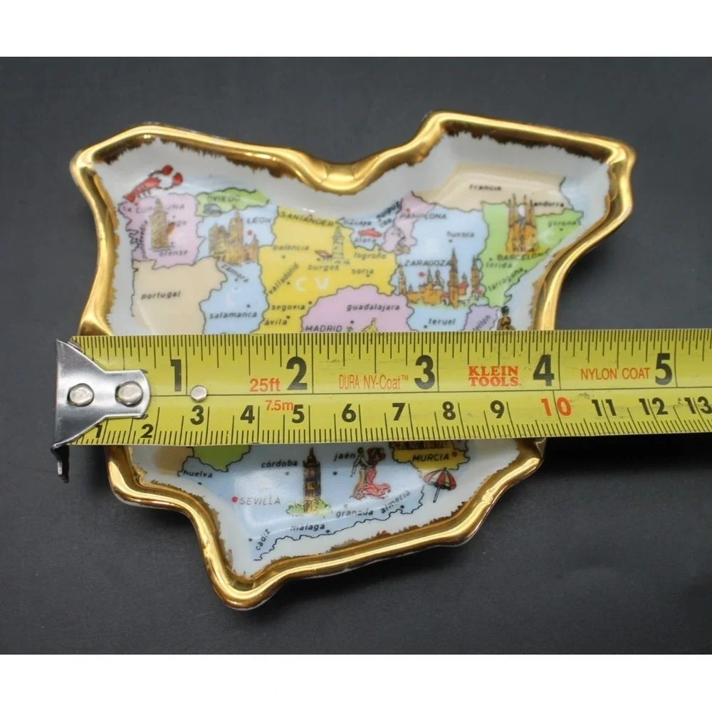 EME Spain Porcelain Trinket Dish Map of Spain Gold Trim Souvenir 5 x 4 Inch